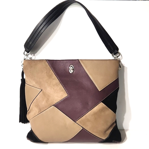 Sondra Roberts Patchwork Large Leather Shoulder Bag Satchel Tote EUC! - Picture 8 of 13